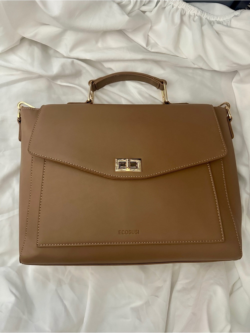 Camel Structured Top-Handle Satchel